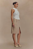 Vera Twill Split Front Midi Skirt Camel