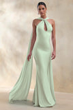 Rhoda Mint Twist Halter Neck Cape Maxi Dress