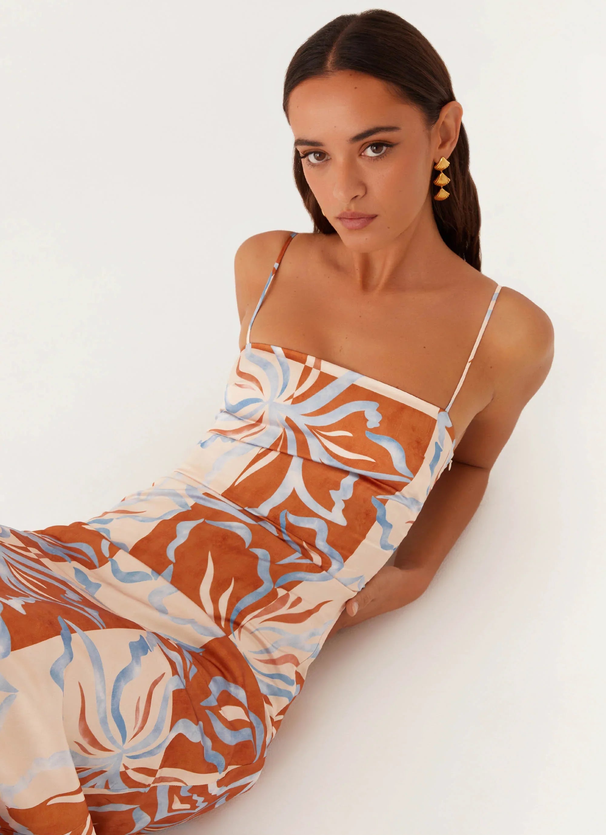 Aster Bloom Maxi Dress Orange Blue Floral
