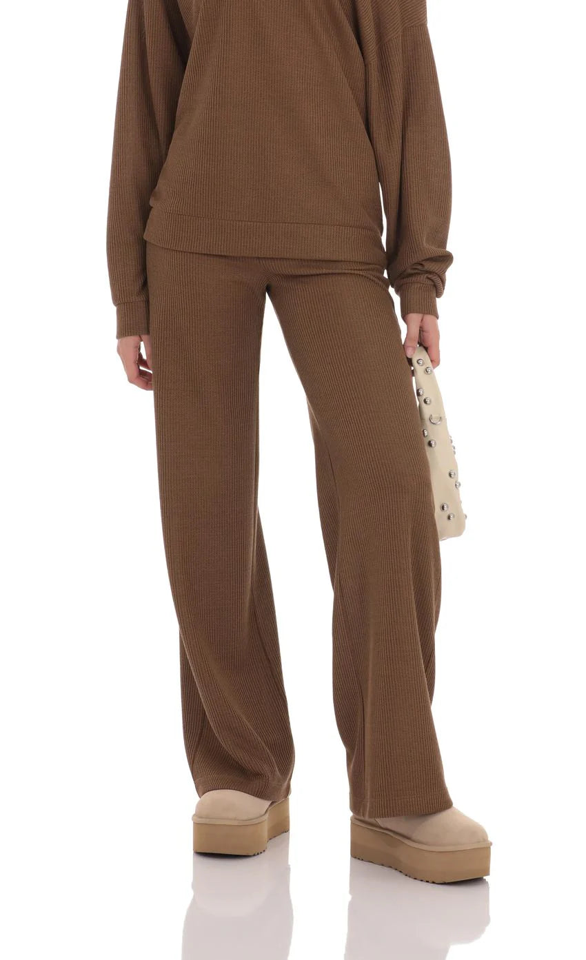 Knit Straight Pants in Brown
