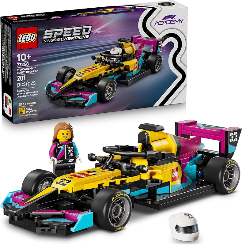 LEGO Speed Champions F1 ACADEMY Race Car Building Toy Pretend Play Racing Vehicle W F1 ACADEMY Minifigure Play Display Toy Car for Boys Girls Ages 10 Gift Idea for Birthdays 77258