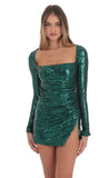 Sequin Side Slit Dress in Green