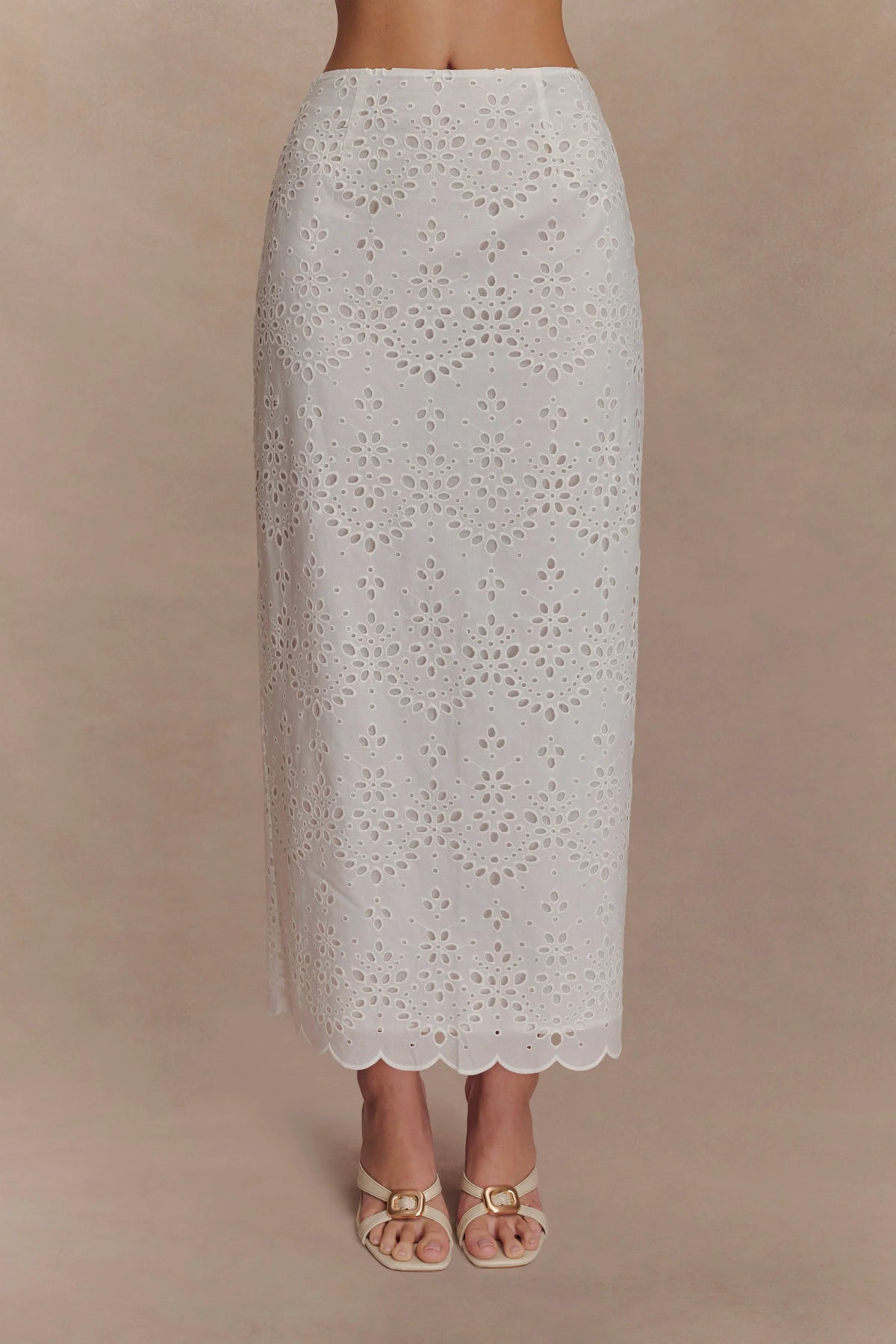 Kensley Broderie Midi Skirt White