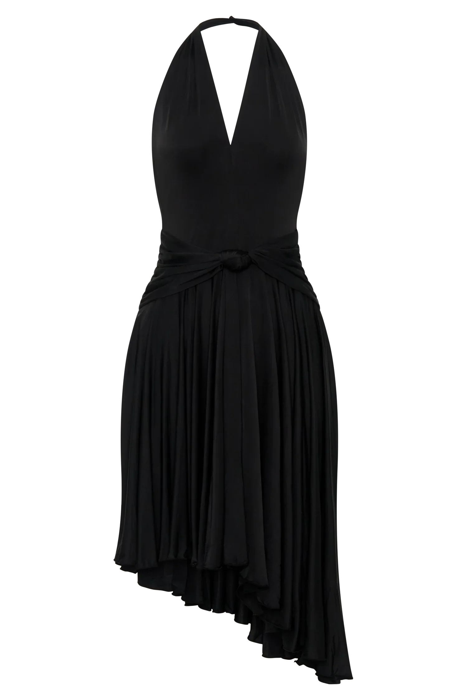 Zelda Asymmetric Slinky Midi Dress Black