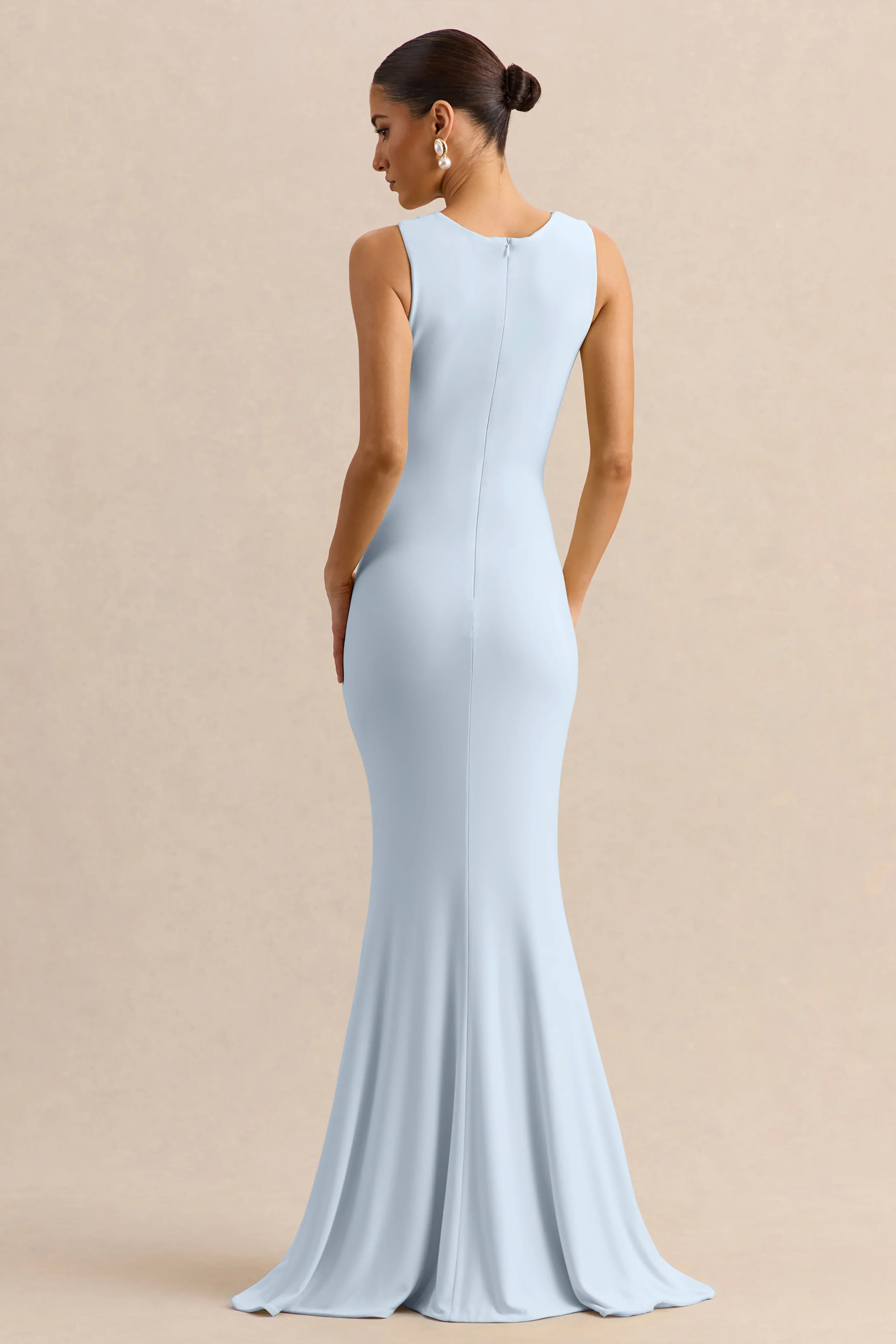 Holly Powder Blue Plunge Neck Maxi Dress With Twist Detail