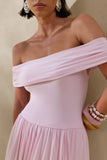 Cindie Pink Bardot Neck Maxi Dress