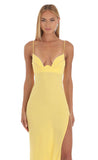 Crepe Rhinestone Corset Maxi Dress in Yellow