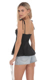 Shoulder Tie Flare Top in Black