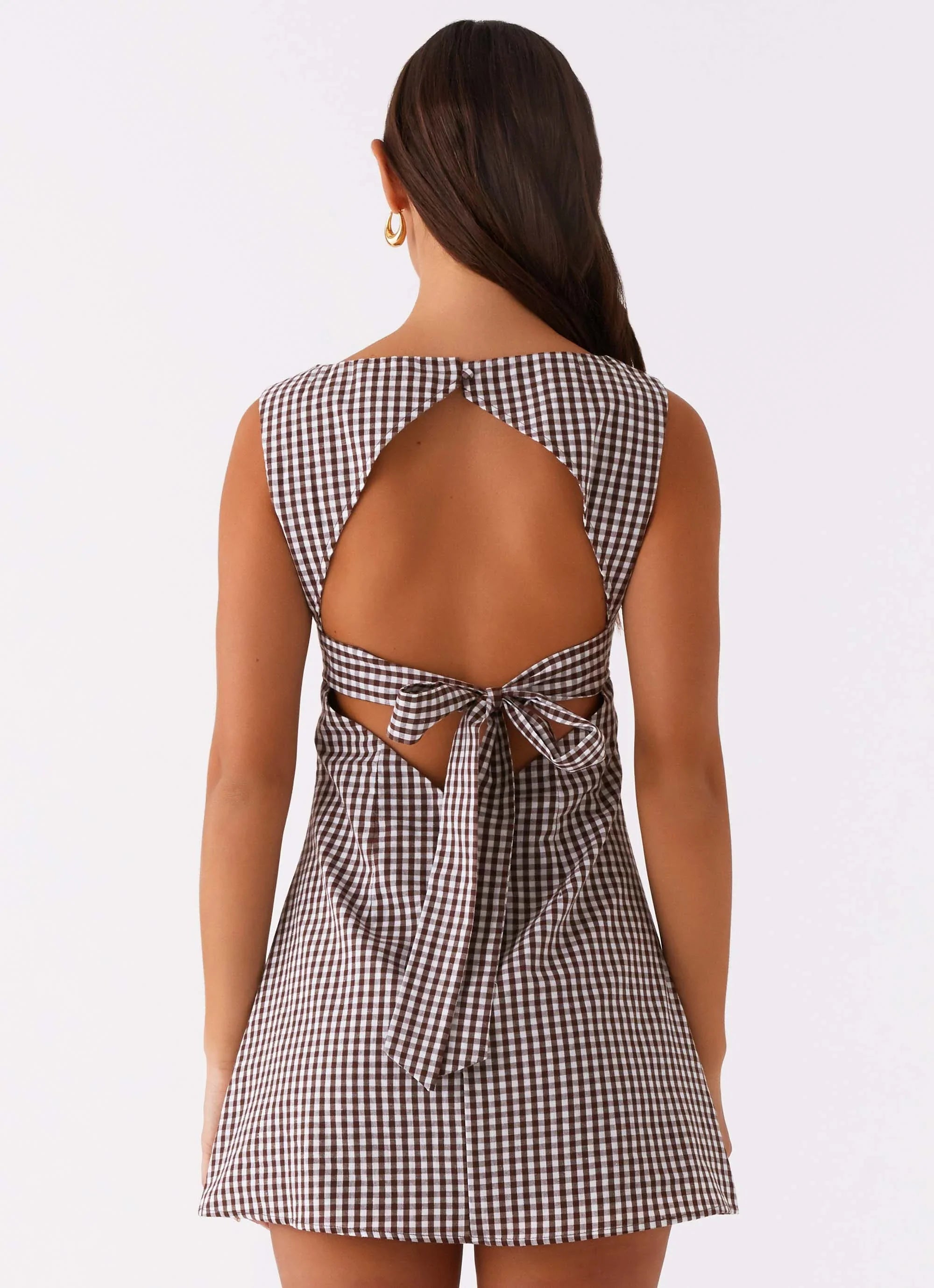 Lotus Tie Back Mini Dress Chocolate Gingham