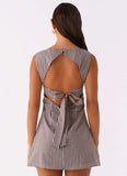 Lotus Tie Back Mini Dress Chocolate Gingham