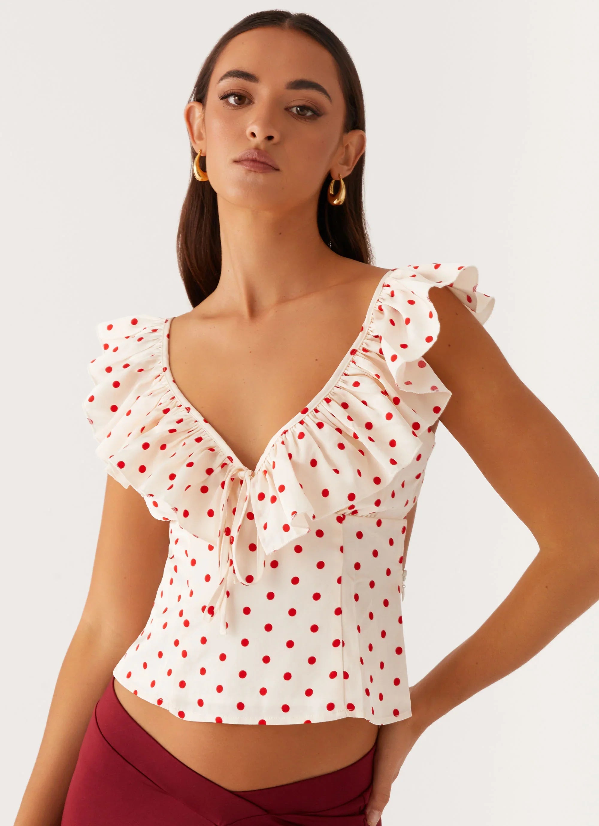 Regan Ruffle Top Red Polka Dot