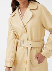 Butter Longline Belted Faux Leather Coat
