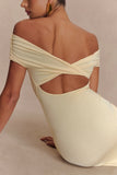 Imogen Off Shoulder Slinky Maxi Dress Lemon