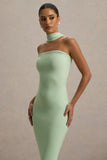 Nobu Light Green Bandeau Maxi Dress With Halter Collar