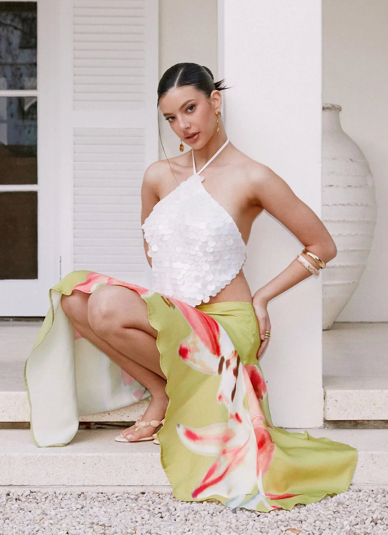 Tijana Beaded Halter Top Ivory