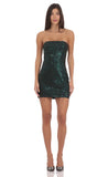 Strapless Green Sequin Fringe Dress in Black