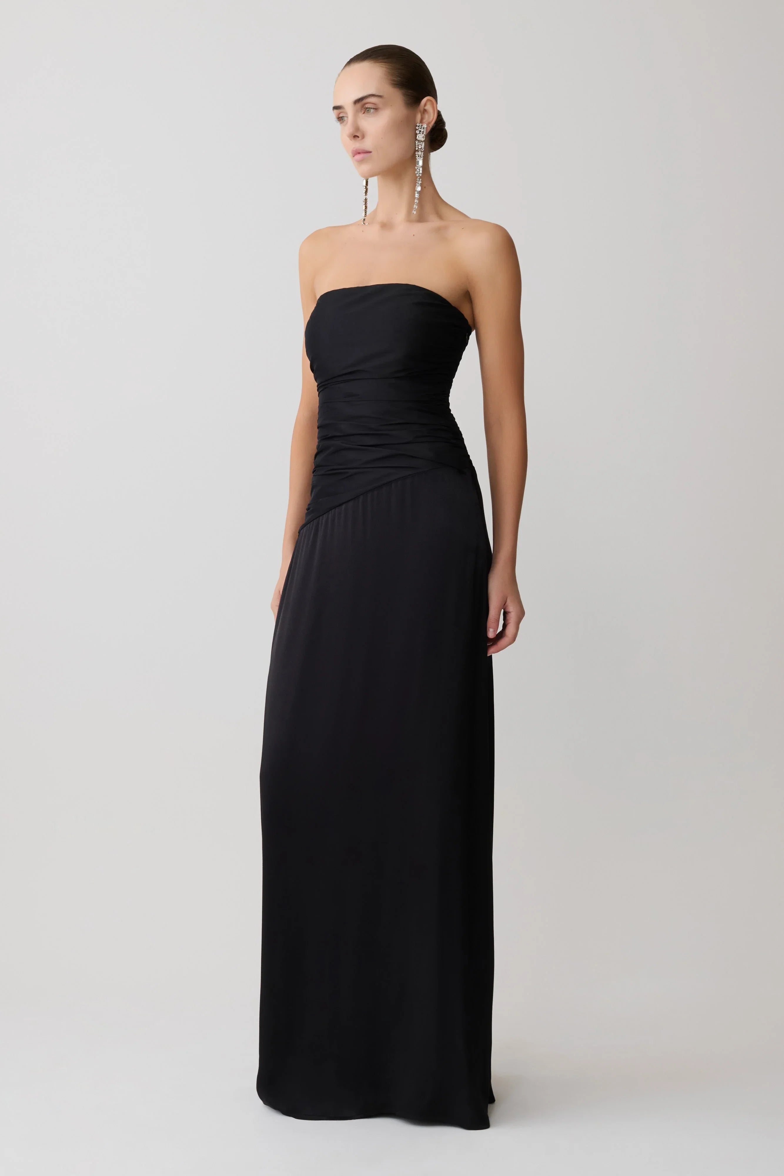 Serena Strapless Taffeta Maxi Dress Black