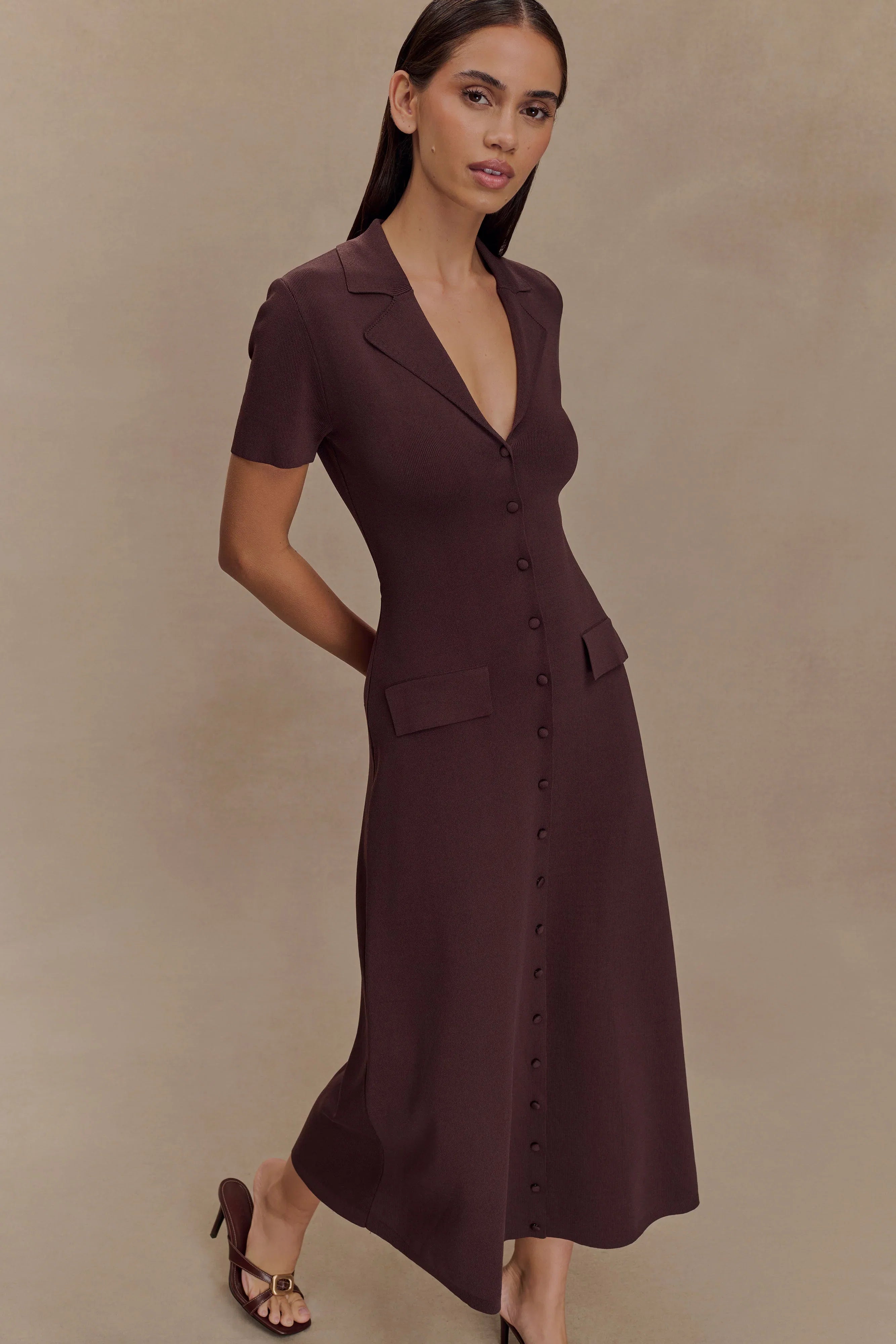 Pearson Short Sleeve Knit Midi Dress Chocolate