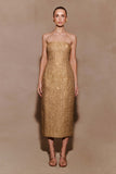 Gala Strapless Tweed Midi Dress Gold