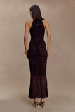 Matilda Ruched Mesh Maxi Skirt Chocolate