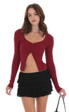 Ribbed Fly Away Top in Maroon