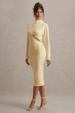 Pandora Pale Lemon Long Sleeve Maxi Dress With Cut Out