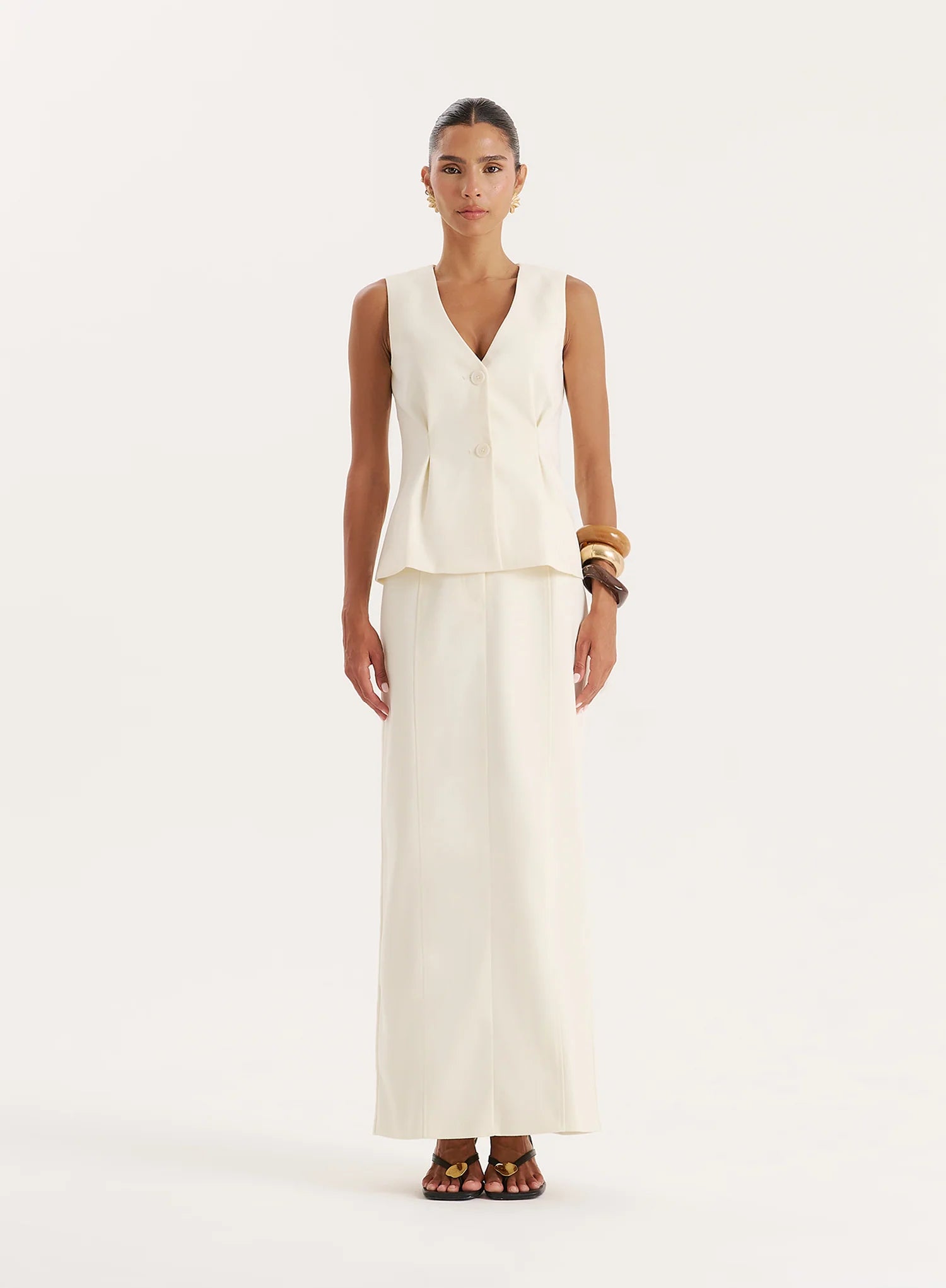 Cream Tailored Cinched Waistcoat