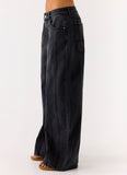 Johnny Low Rise Wide Leg Denim Jeans Grey Charcoal