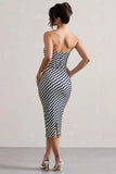 Reese Navy Wave Print Strapless Midi Dress