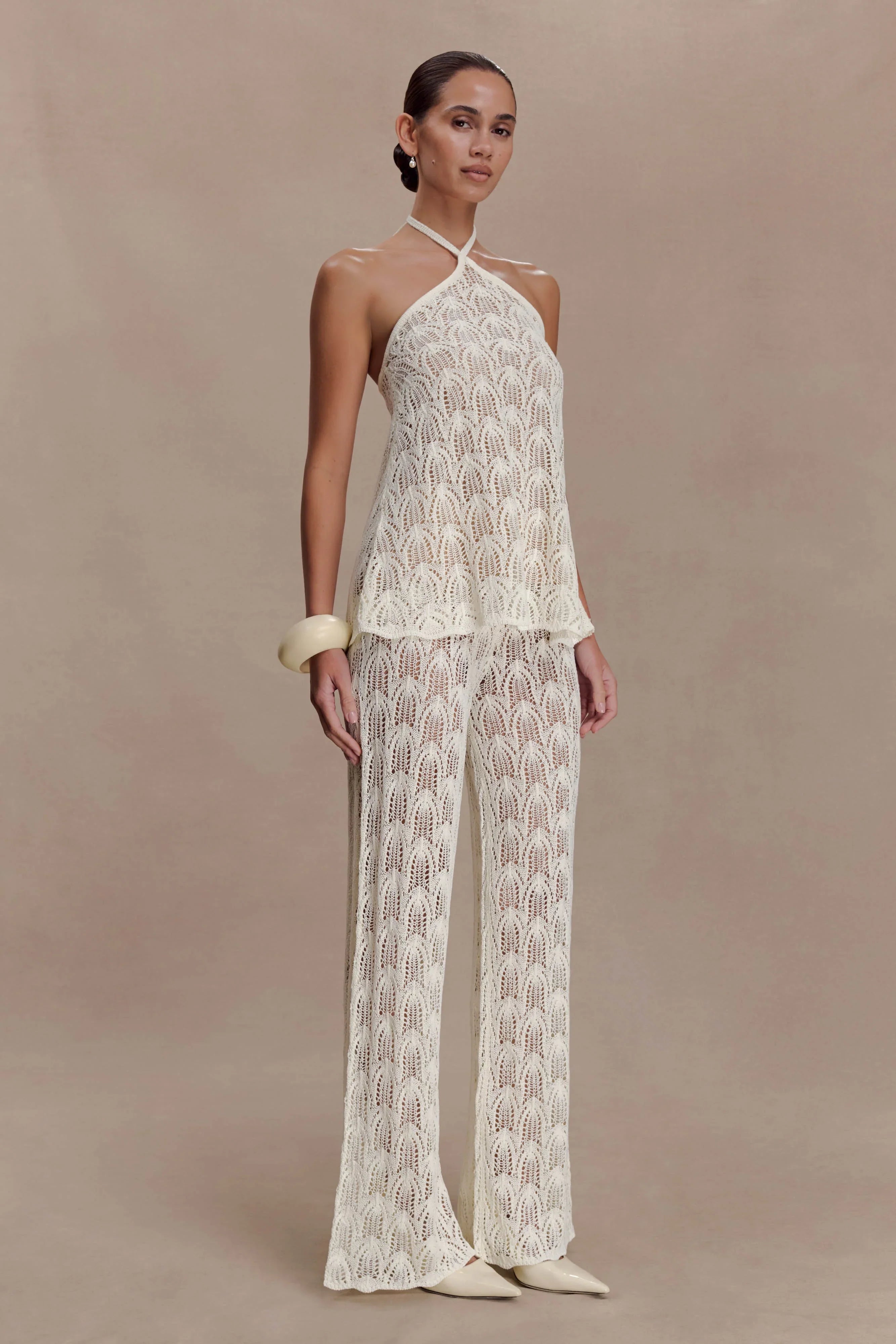 Corey Crochet Halter Neck Top Ivory