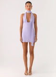 Melisande Scarf Neck Mini Dress Lavender