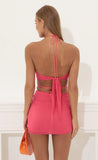 Mesh Two Piece Skirt Set in Red Coral