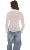 Sheer Mesh Button Up Top in White