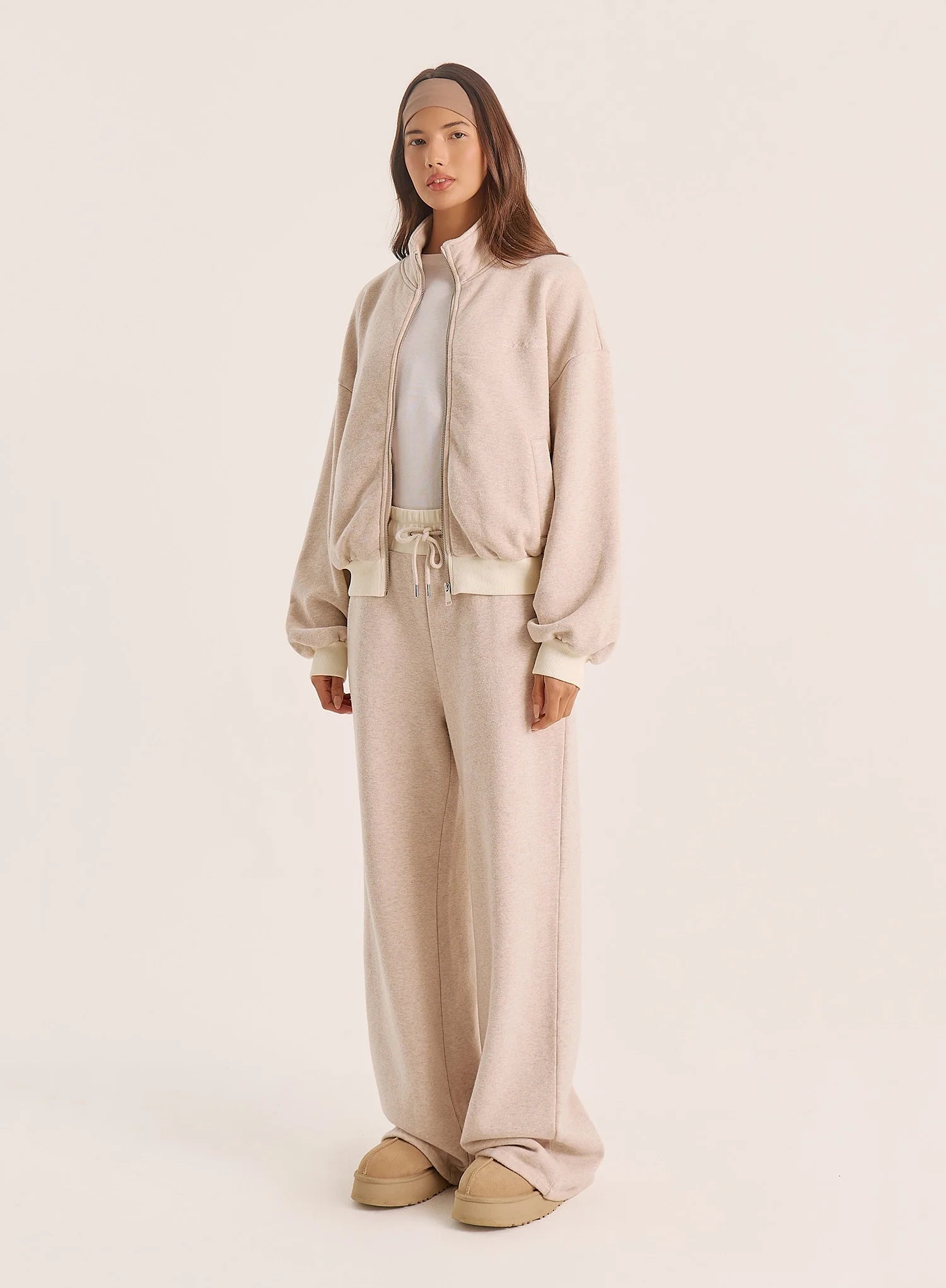 Oatmeal Contrast Waist Band Wide Leg Joggers