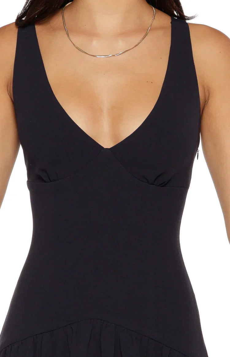 Novi Navy Drop Waist Crepe Maxi Dress