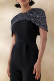 Eloriana Black Hand Embellished High Neck Jumpsuit