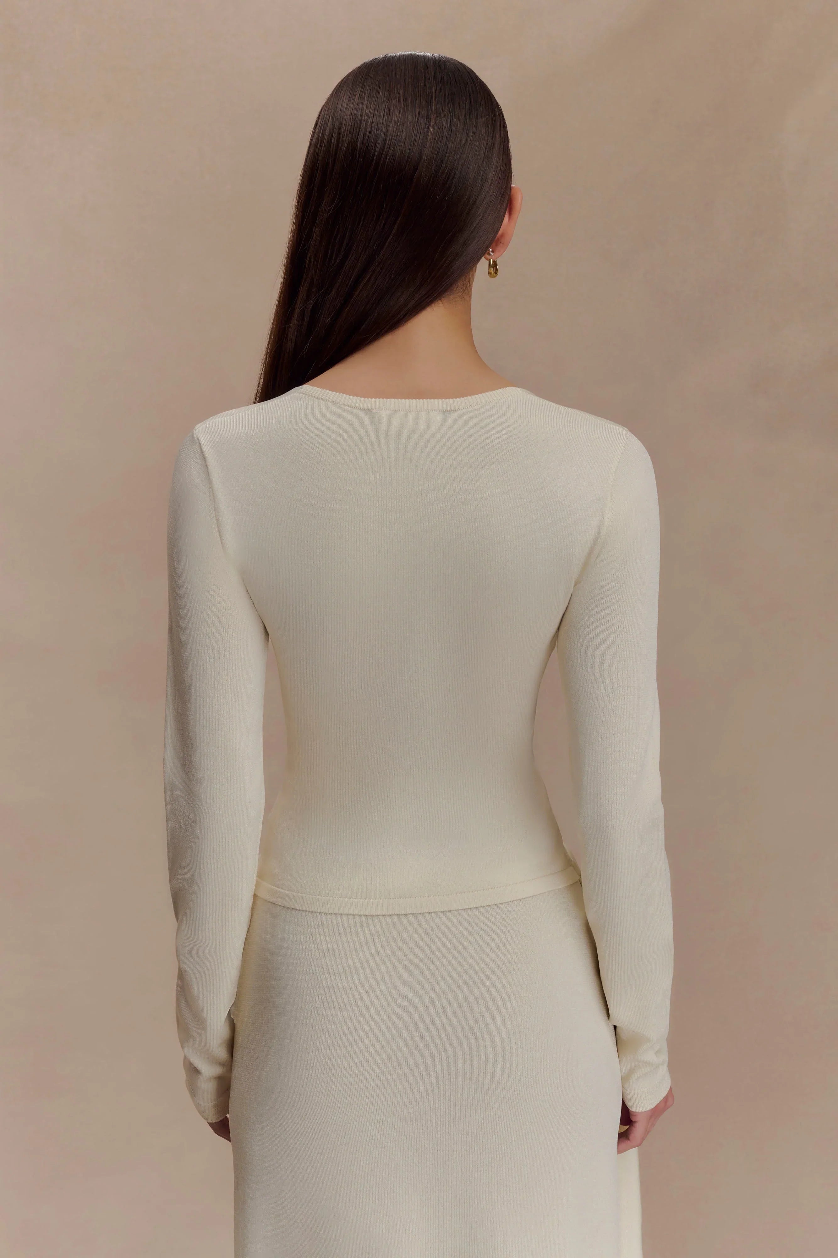 Miraby Front Ruched Knit Long Sleeve Top Ivory