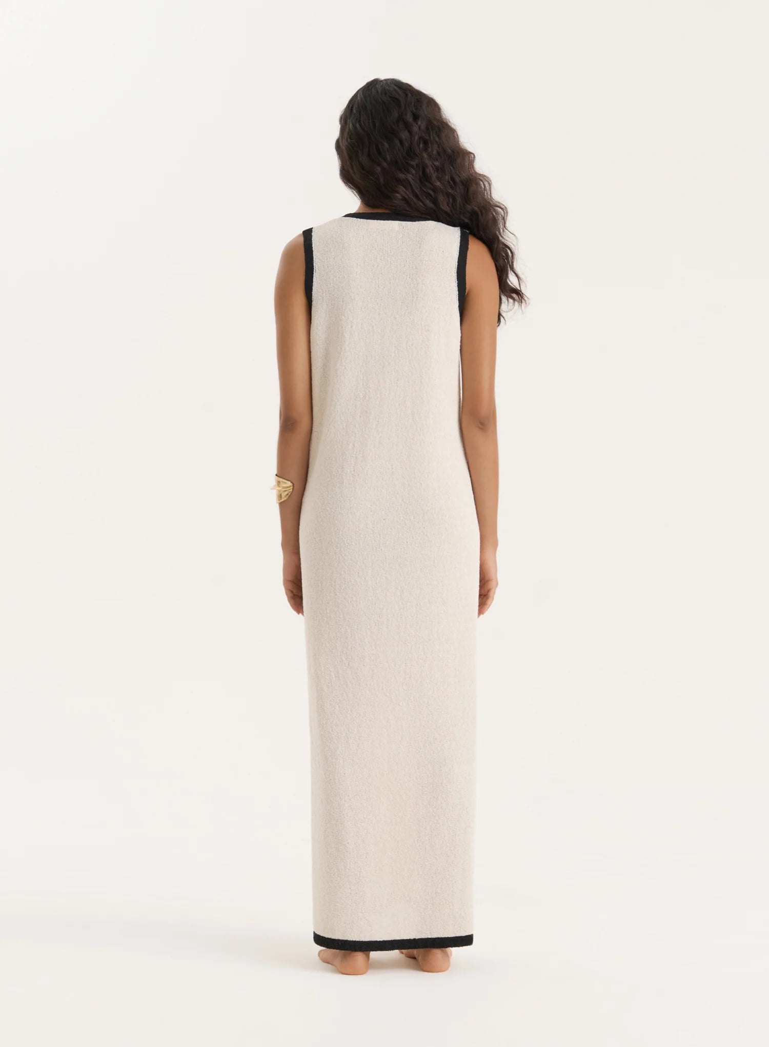 Ecru Knitted Contrast Trim Midaxi Dress