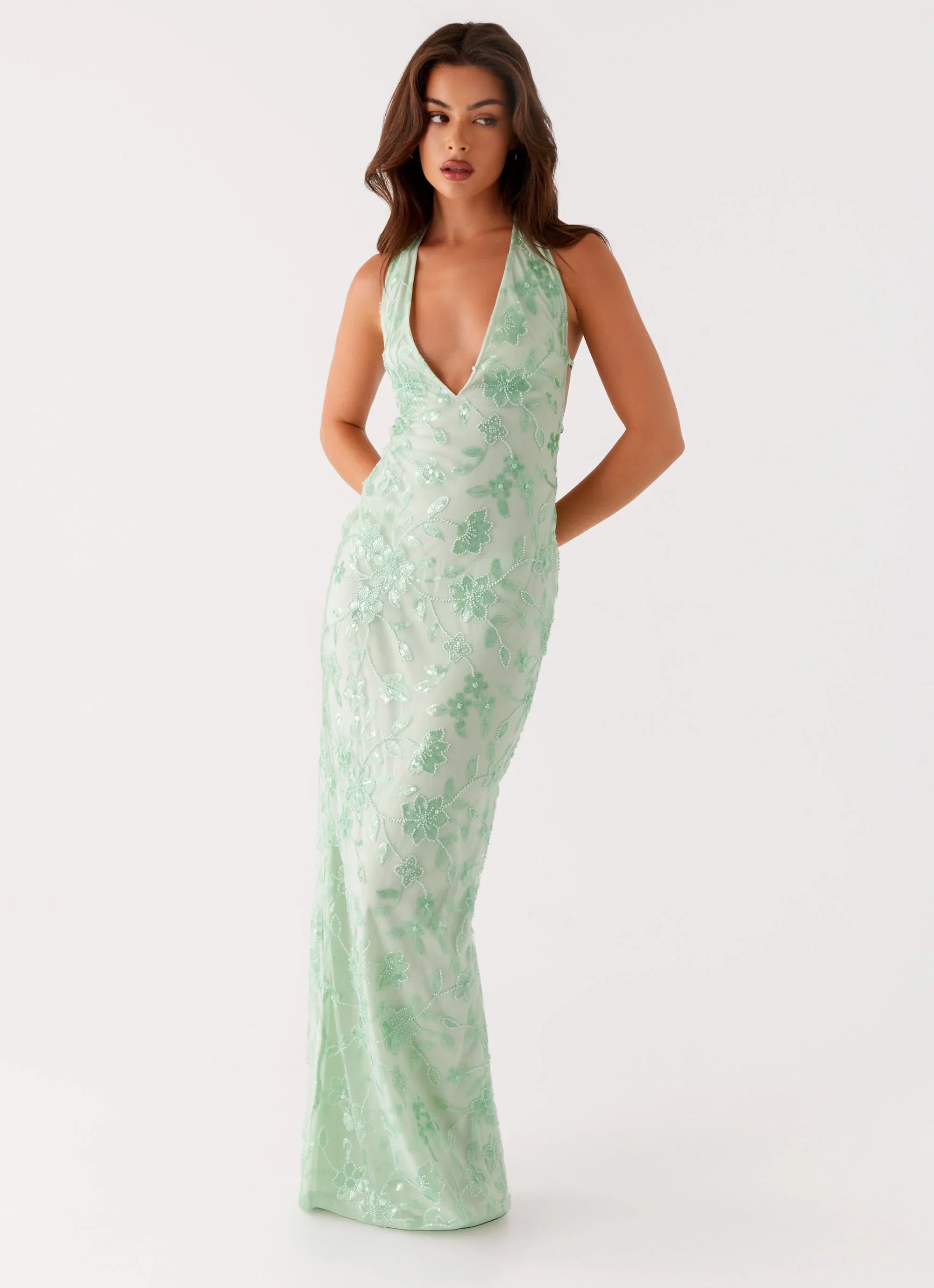 Cydney Beaded Maxi Dress Sage