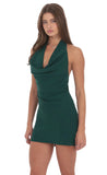 Cowl Neck Halter Dress in Green