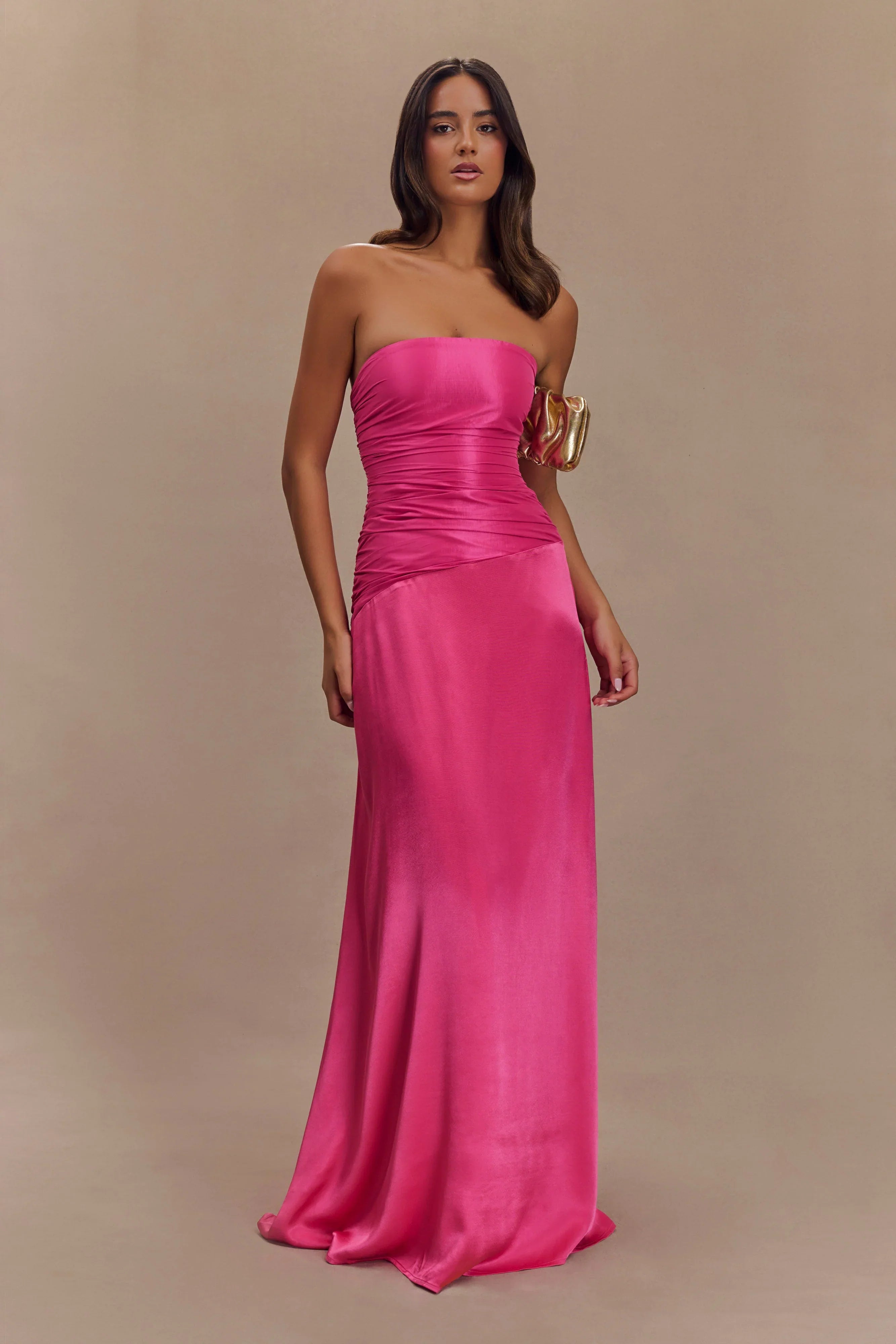 Serena Strapless Taffeta Maxi Dress Crimson Pink