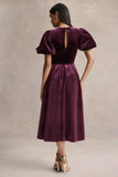 Seraphic Burgundy Velvet Puff Sleeve Midi Dress
