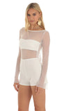 Mesh Dotted Open Back Romper in White