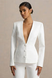 Rosalina White Extreme Plunge Neck Tailored Blazer