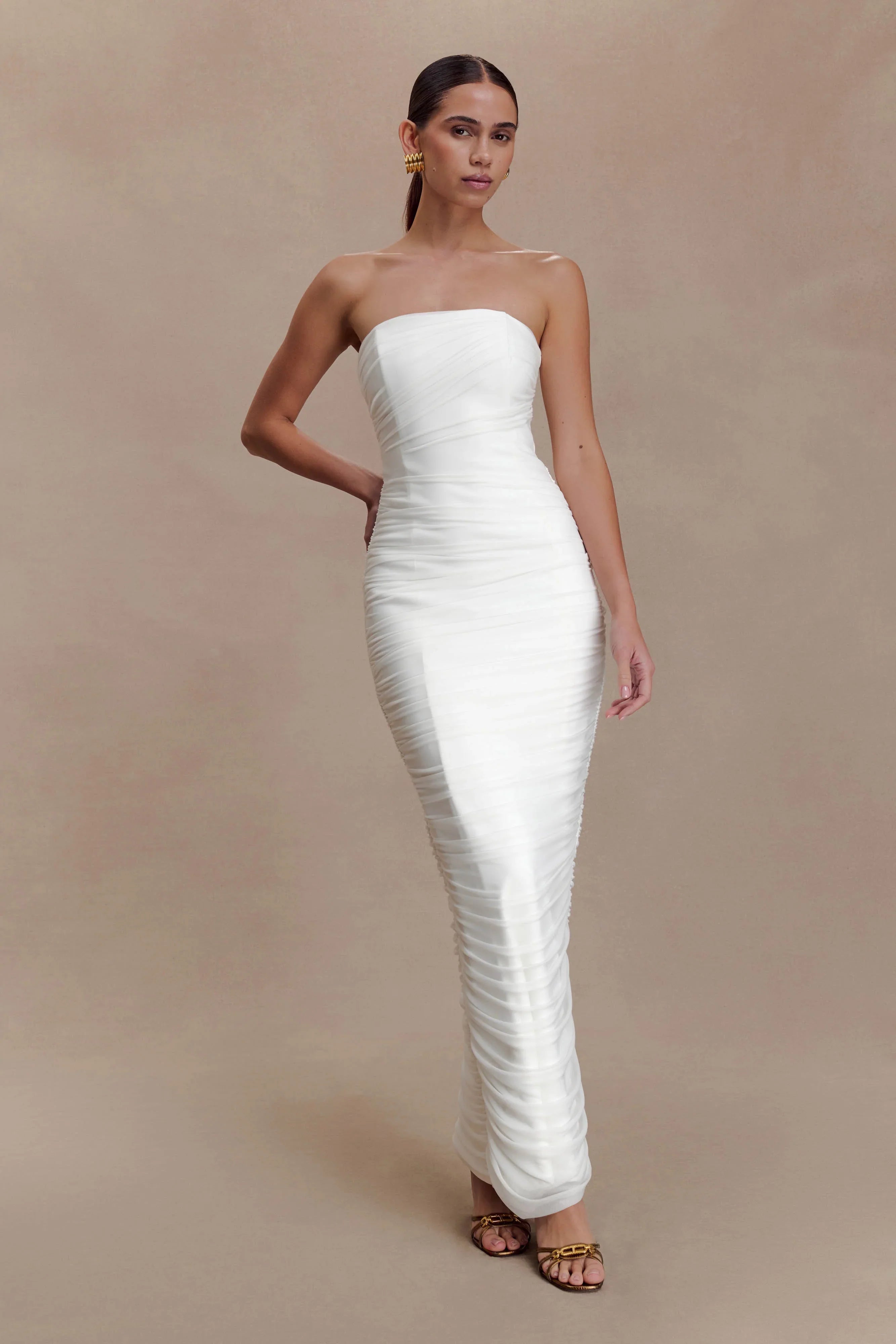 Jianna Strapless Mesh Maxi Dress Ivory