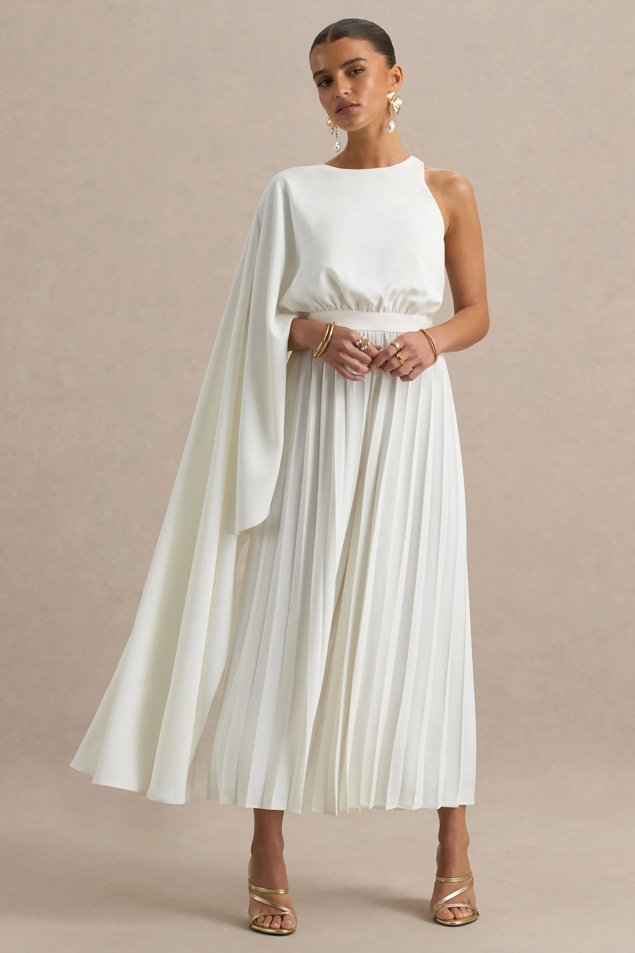 Paradise White Cape Sleeve Jumpsuit