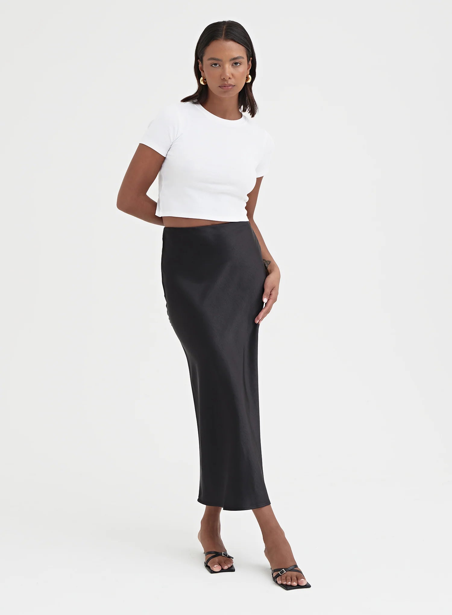 Black Satin Midaxi Skirt