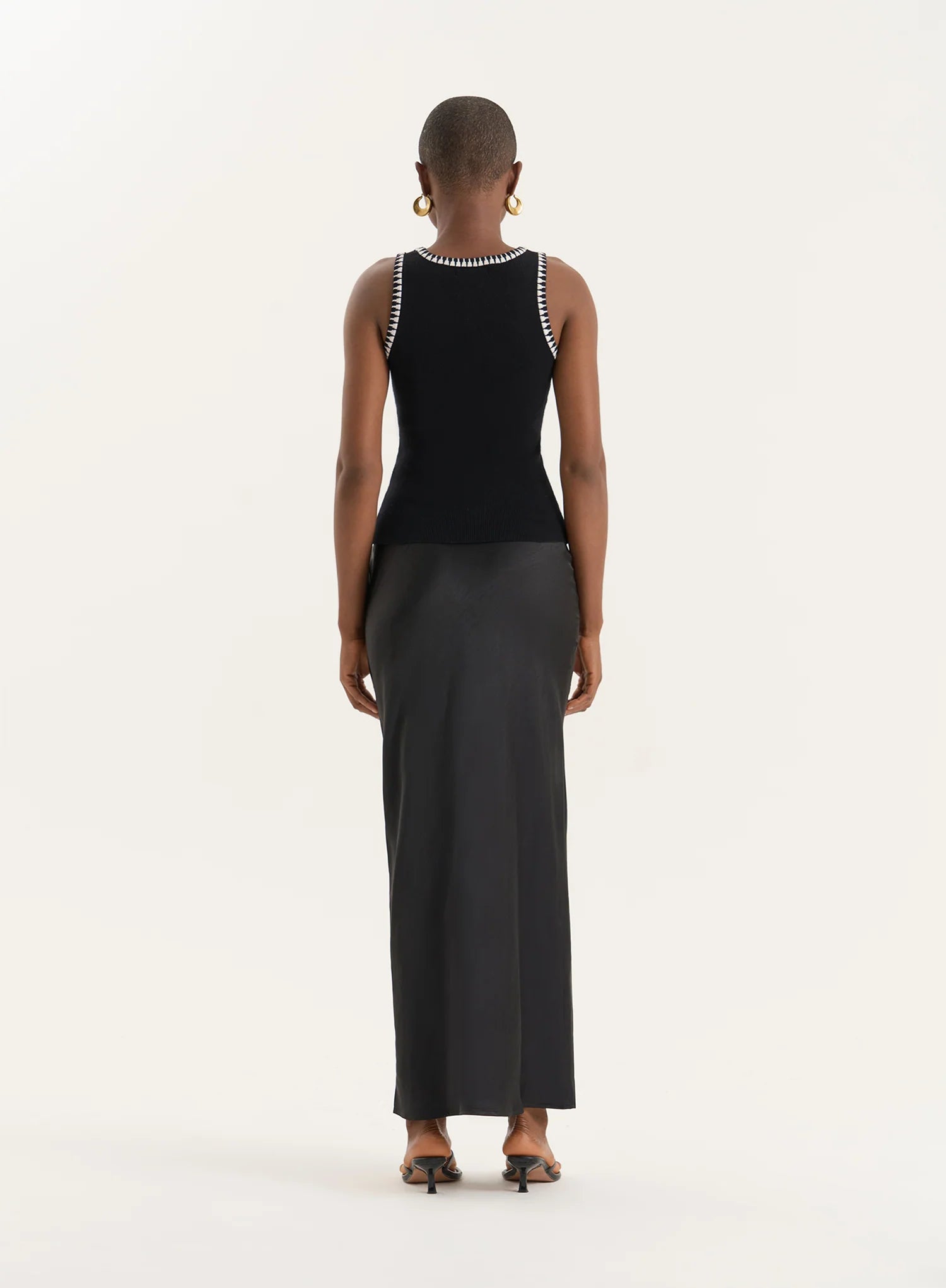 Black Knitted Contrast Stitch Vest Top