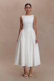 Monika Gathered Waist Cotton Midi Dress White