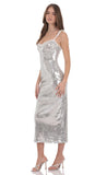 Sequin Shoulder Tie Maxi Dress in Silver